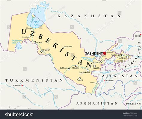 Vektor Stok Uzbekistan Political Map Capital Tashkent National Tanpa Royalti 452023666