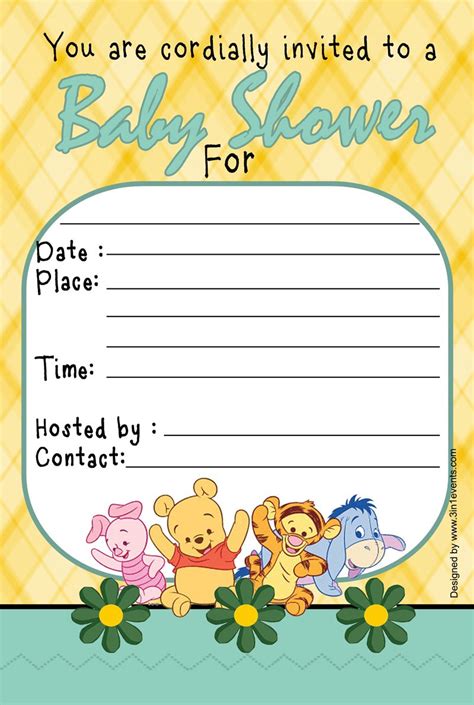 Editable Winnie The Pooh Baby Shower Invitations Templates