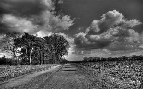 Clouds Landscapes Grayscale Roads Monochrome Wallpapers Hd