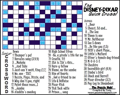 Disney Crossword Puzzles Printable Customize And Print