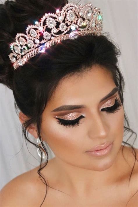 Rose Gold Quinceanera Makeup And Crown Quinceanera Makeup Rose Gold
