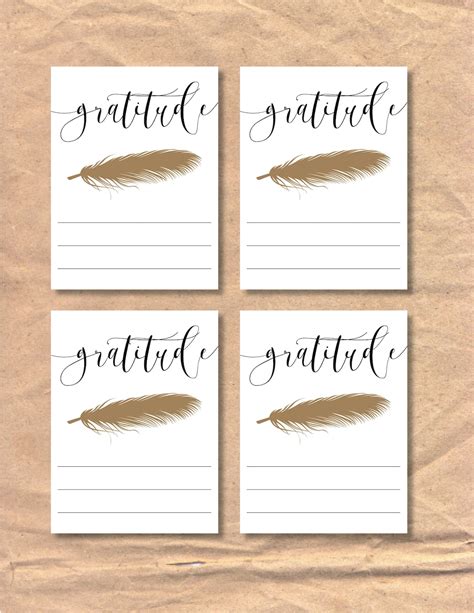 Instant Download Printable Gratitude Cards Feather Etsy