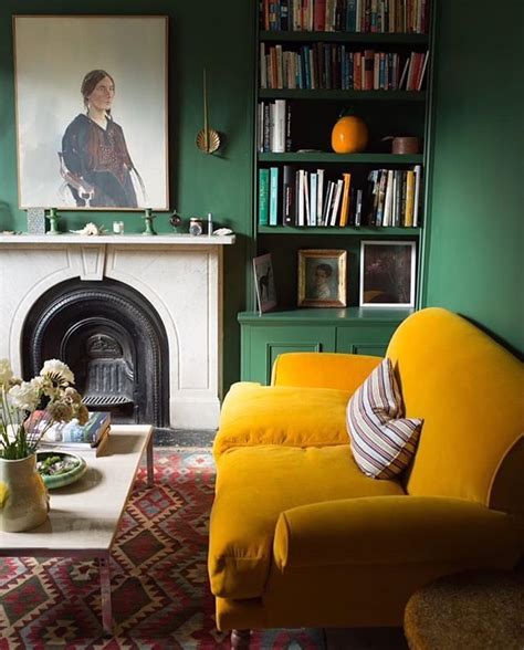 Green And Yellow Colour Combo Dark Green Living Room Living Room