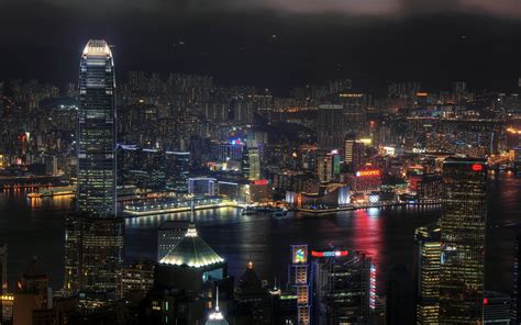 City Cityscape Hong Kong Night Reflection Skyline Skyscraper