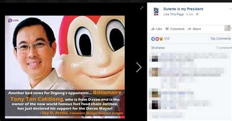 Jollibee Owner Tony Tan Caktiong Reportedly Endorses Mayor Duterte For