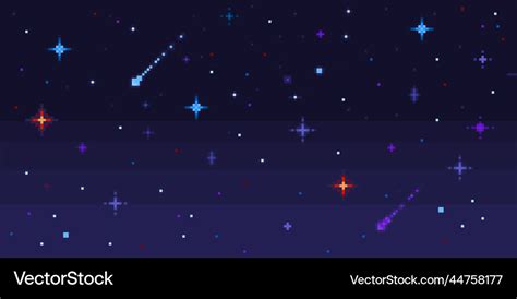 Pixel Art Night Sky Starry Space With Shooting Vector Image