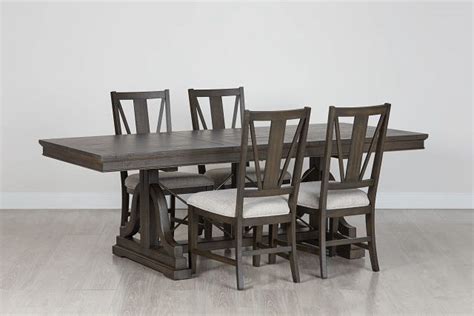 Heron Cove Dark Tone Trestle Rectangular Table And 4 Upholstered Chairs 0