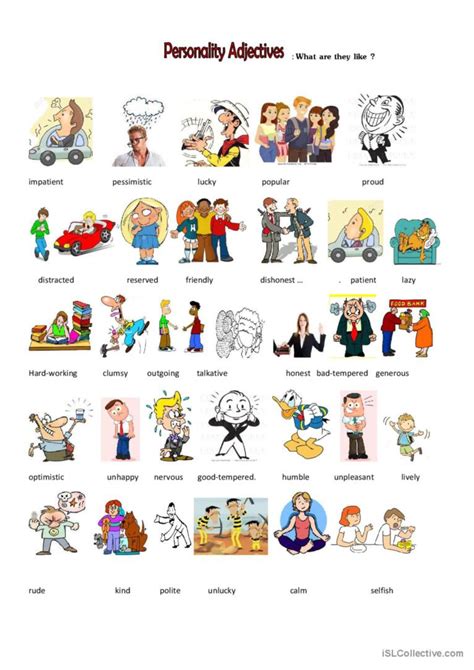 Personality Adjectives Pictionary P English Esl Worksheets Pdf And Doc