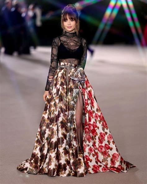 Academy Museum Gala Lily Collins Shines On Runway In Floral Satin