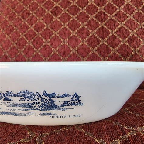 Glasbake Currier And Ives Divided Casserole Dish J 2352 Sleigh Ride Oven