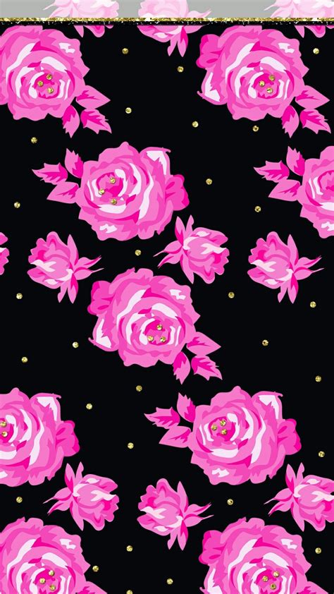 Wallpaper Iphone Floral Rose Black Pink Mural Wall
