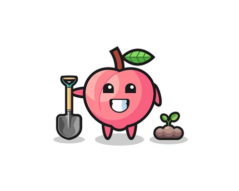 Cute Peach Cartoon Is Planting A Tree Seed 3824539 Vector Art At Vecteezy