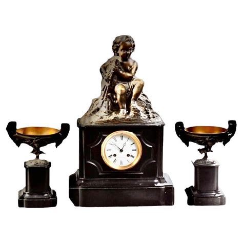 Napoleon Iii Style French Gilt Bronze And Patinated Three Piece Clock