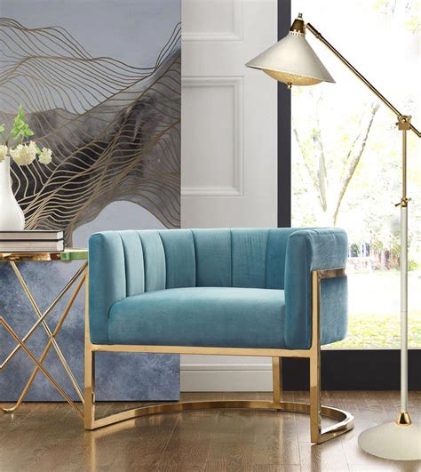 Magnolia Sea Blue Accent Chair With Gold Base Home Decor Living Room