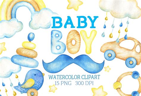 Watercolor Baby Boy Clipart Baby Shower Clip Art Invitation By
