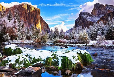 End Of Winter In Yosemite Rocks California Landscape Cenario Nice