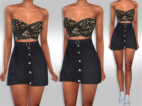 Female High Waist Black Denim Skirt The Sims 4 Catalog