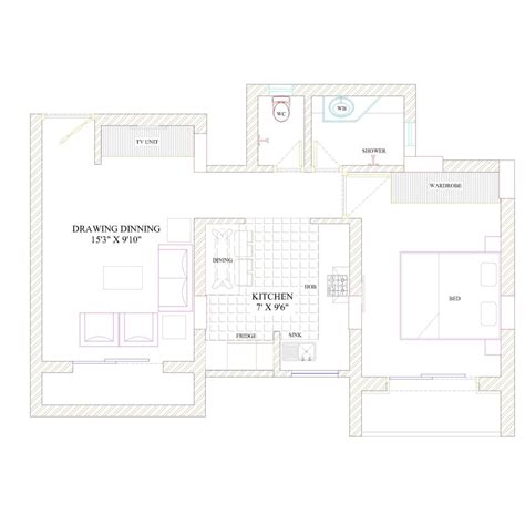 700sft 1 Bhk Cad Files Dwg Files Plans And Details
