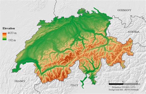 Topography Of Switzerland Including The Swiss Alps Data Source