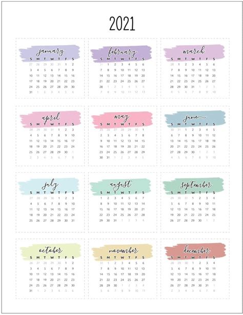 Free Printable Pastel Monthly 2021 Calendar Planner Stickers