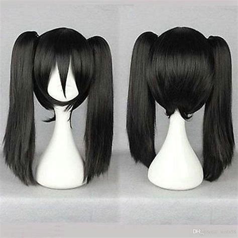 Black Straight Medium Pigtail Ponytail Womens Cosplay Anime Hair Wig