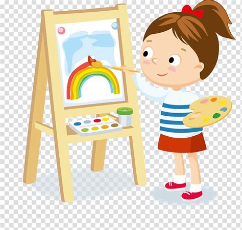 Girl Painting Rainbow Illustration Hobby Child Student Transparent