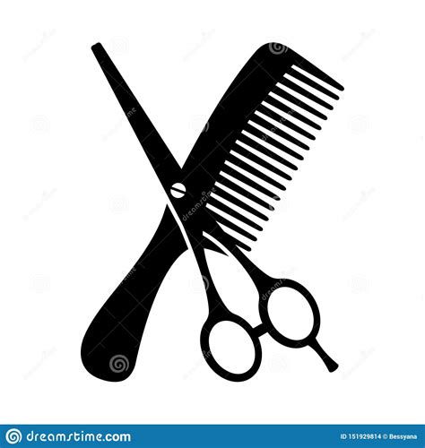 Black And White Comb And Scissors Silhouette Stock Vector
