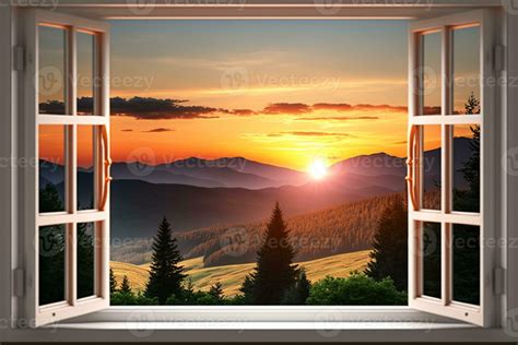 View On Beautiful Sunrise From Home Window Ai Generated 23465775 Stock