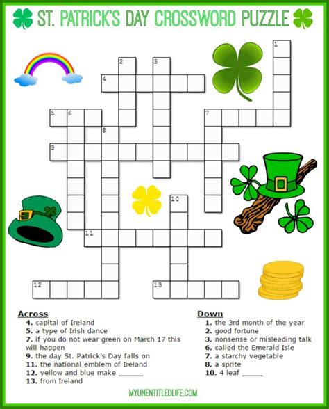 Celebrated march 17, saint patrick's day started as a catholic feast day honoring the historical saint patrick. st. Patrick's Day Crossword Puzzle Printable for free