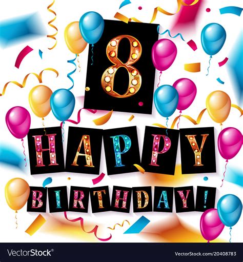 8th Birthday Celebration Greeting Card Design Vector Image