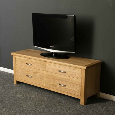 London Oak Large Smart Tv Unit With Drawers 120cm Solid Wooden