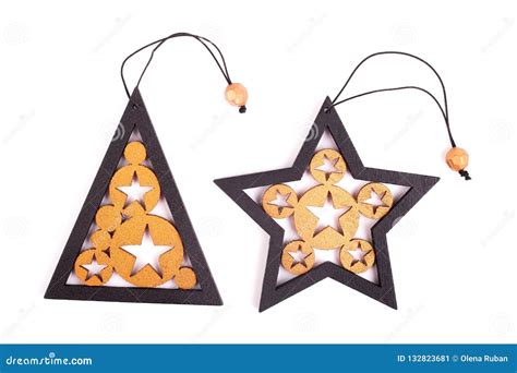 Wooden Star And Christmas Tree Toy Isolate Stock Image Image Of