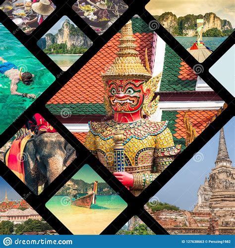 Collage Of Tourist Photos Of The Thailand Stock Image Image Of