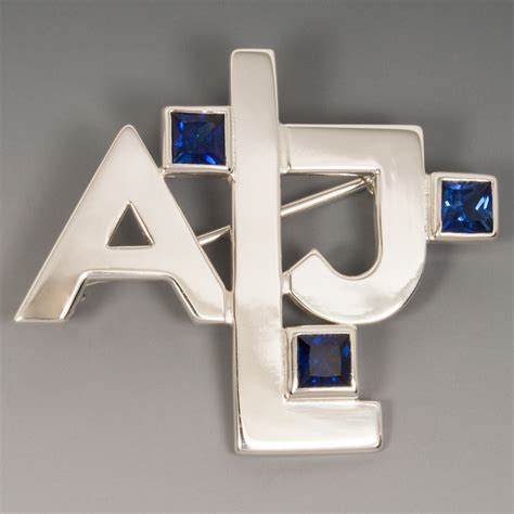 Initial Pin With 3 Princess Cut Sapphires Sterling Silver