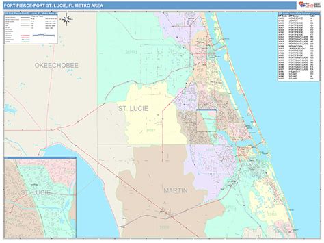 Fort Pierce Port St Lucie Fl Metro Area Wall Map Color Cast Style By