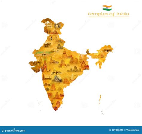 Temples Of India Famous Temples On India Map With Locations Stock Image