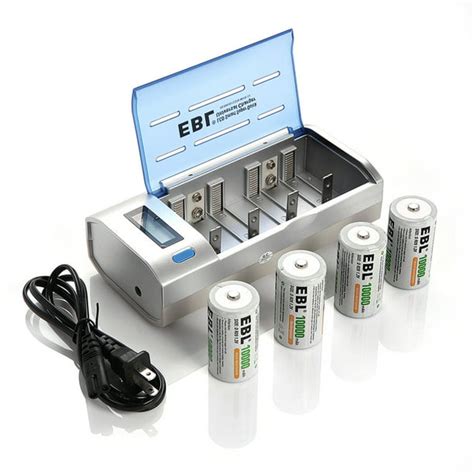 Ebl 4 Pack 10000mah 12v R20 Size D Battery Battery Charger For 9v C