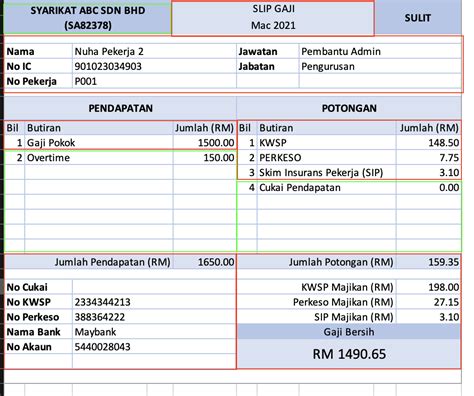 Template Slip Gaji Excel Malaysia Rekemen