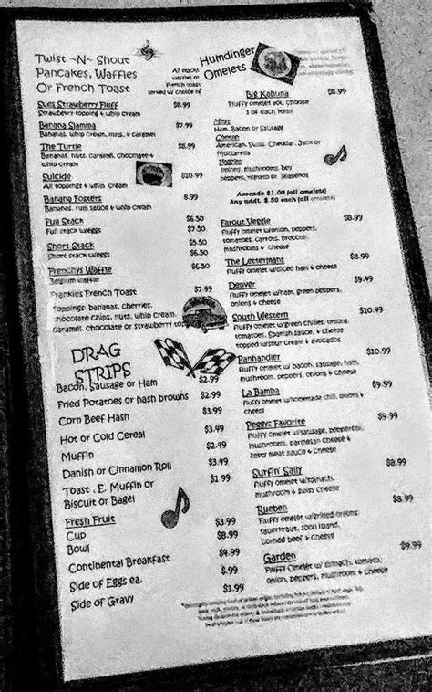 Menu At Peggy Sues 50s Style Diner Restaurant Mesquite