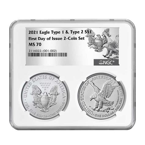 2021 1 Type 1 And Type 2 Silver Eagle Set Ngc Ms70 Fdi T1 T2 Label