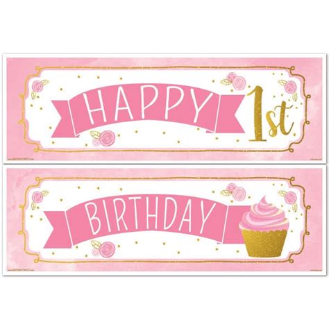 Pink And Gold 1st Birthday Two Piece Banners 2 Ct Birthday Direct