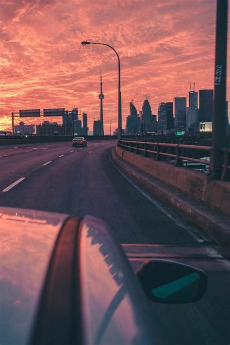 Highway Orange Sunset City Sky Aesthetic Toronto Sunset Scenery