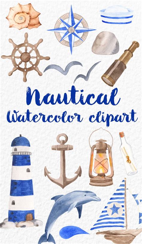 Nautical Set Watercolor Watercolor Clipart Watercolor Clip Art