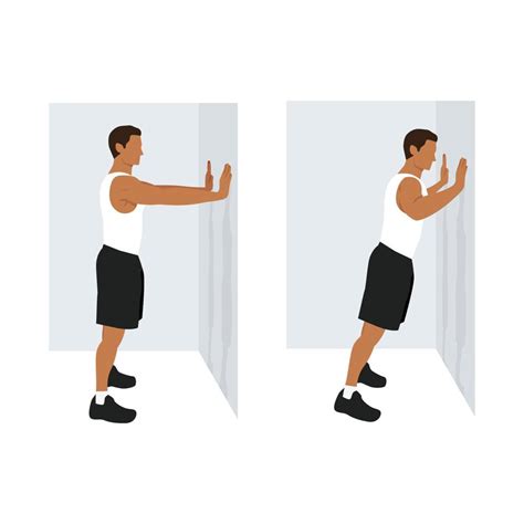 Man Doing Wall Push Up Standing Press Up Exercise Flat Vector