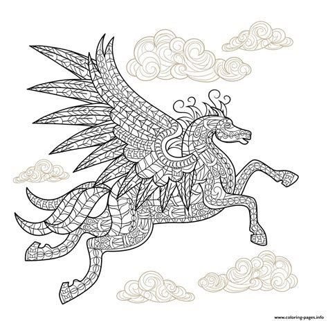 Pegasus Winged Horse Hard Advanced Adult Animal Coloring Page Printable