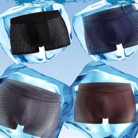 Mens Underwear Boxers Sexy Men Mesh Hollow Solid Color Boxers U Convex Underwear Breathable