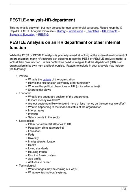 Pestel analysis is an outline or tool used by marketers to monitor and analyze external factors (also known as environmental factors) that are likely to impact legal: Calaméo - PESTLE-analysis-HR-department