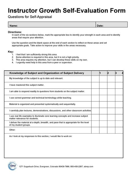 Self Evaluation Examples Forms Questions Template Lab