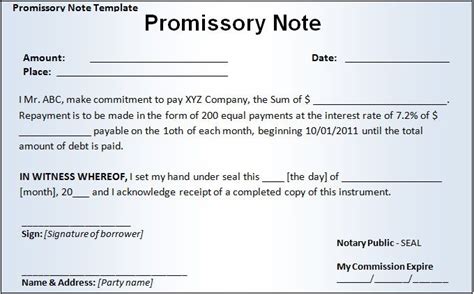 Fill In The Blank Promissory Note Promissory Note Notes Template