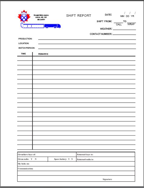 Supervisor Shift Report Template Hq Printable Documents